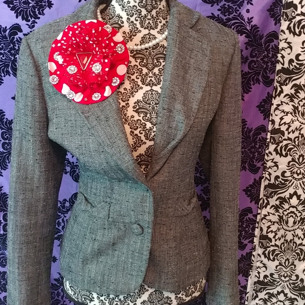 Red and white polka dot bling flower pin